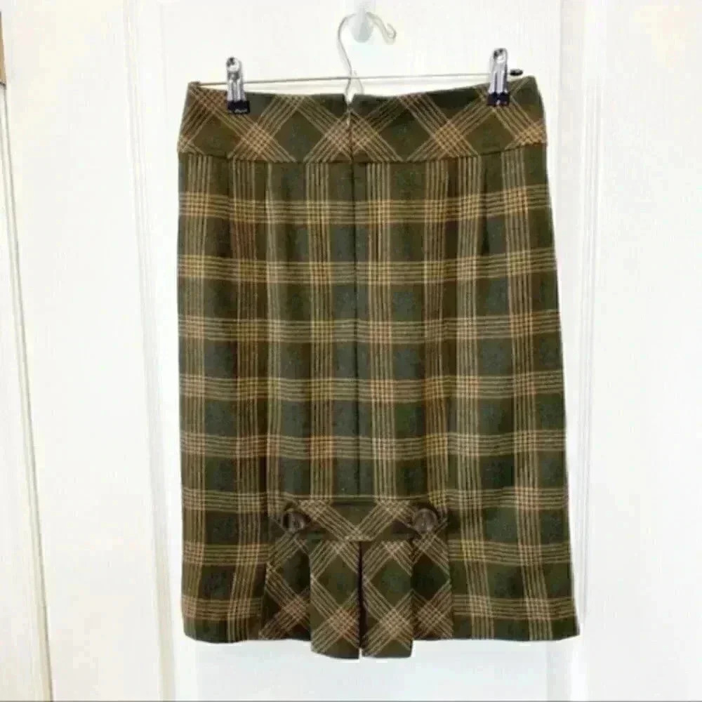 Banana Republic Wool Pencil Skirt Tartan Plaid Brown Tan Size 0 - Picture 15 of 16